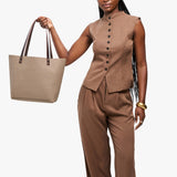 Stone Classic | Large leather tote bag with sturdy bridle handles and front pocket