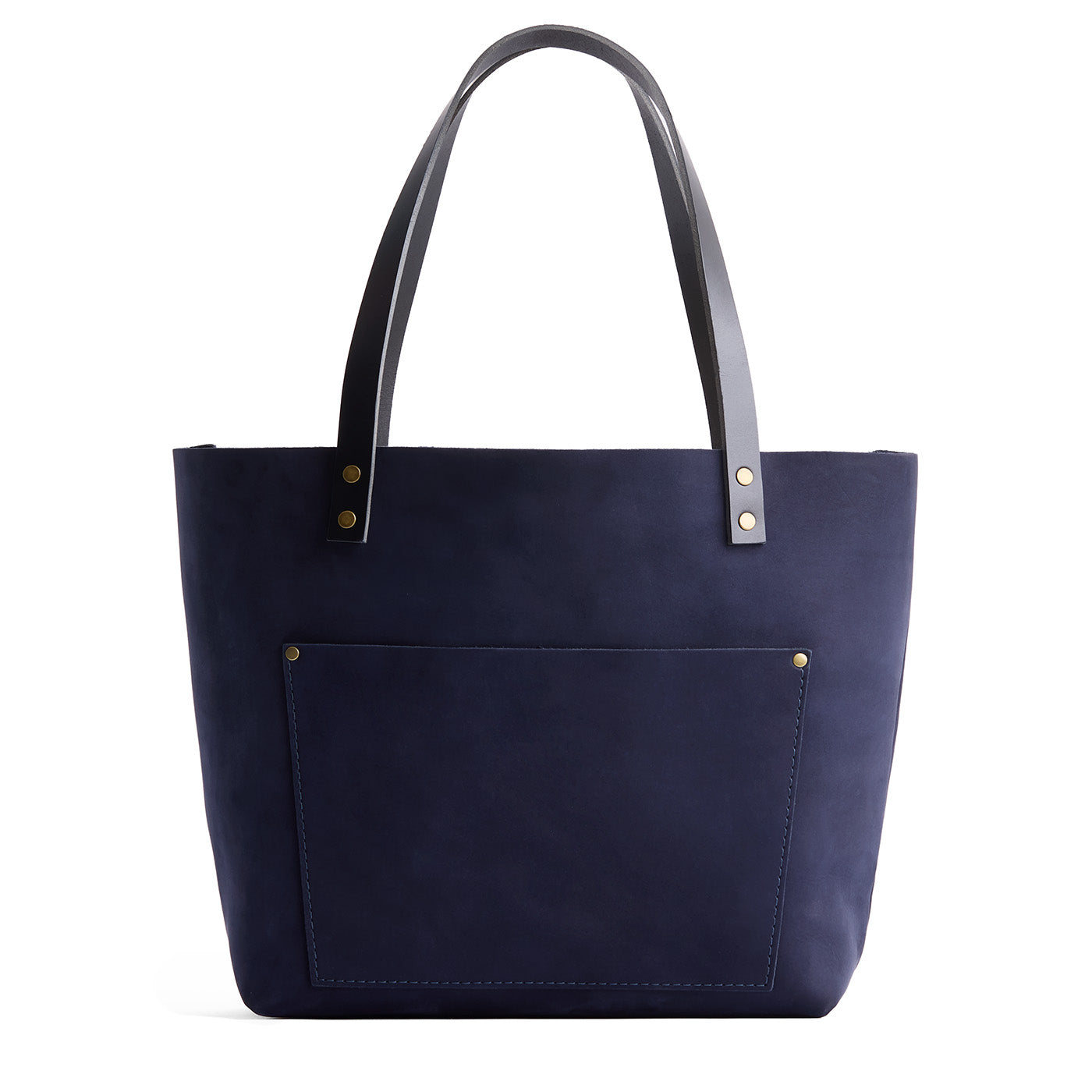 Velvet Blue*Classic | Large leather tote bag with sturdy bridle handles and front pocket