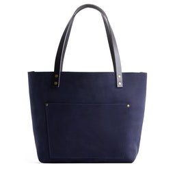 Velvet Blue*Classic | Large leather tote bag with sturdy bridle handles and front pocket