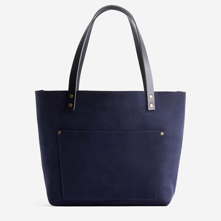 Velvet Blue*Classic | Large leather tote bag with sturdy bridle handles and front pocket