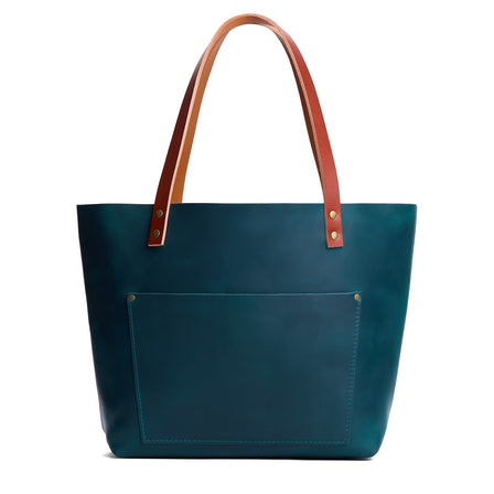 Westward Blue*Classic | Large leather tote bag with sturdy bridle handles and front pocket