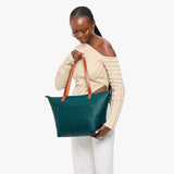 Sea Glass Zipper | Large leather tote bag with sturdy bridle handles and front pocket
