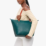 Sea Glass Zipper | Large leather tote bag with sturdy bridle handles and front pocket