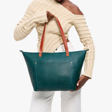Sea Glass Zipper | Large leather tote bag with sturdy bridle handles and front pocket