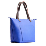 Astro Blue Zipper | Large leather tote bag with sturdy bridle handles and front pocket