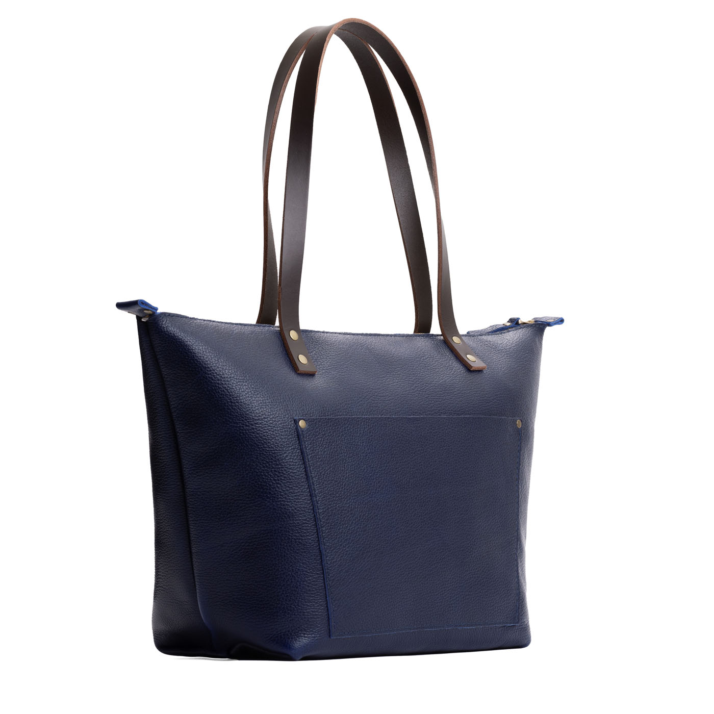 Cobalt*Zipper | Large leather tote bag with sturdy bridle handles and front pocket