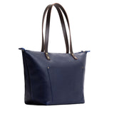 Cobalt Zipper | Large leather tote bag with sturdy bridle handles and front pocket