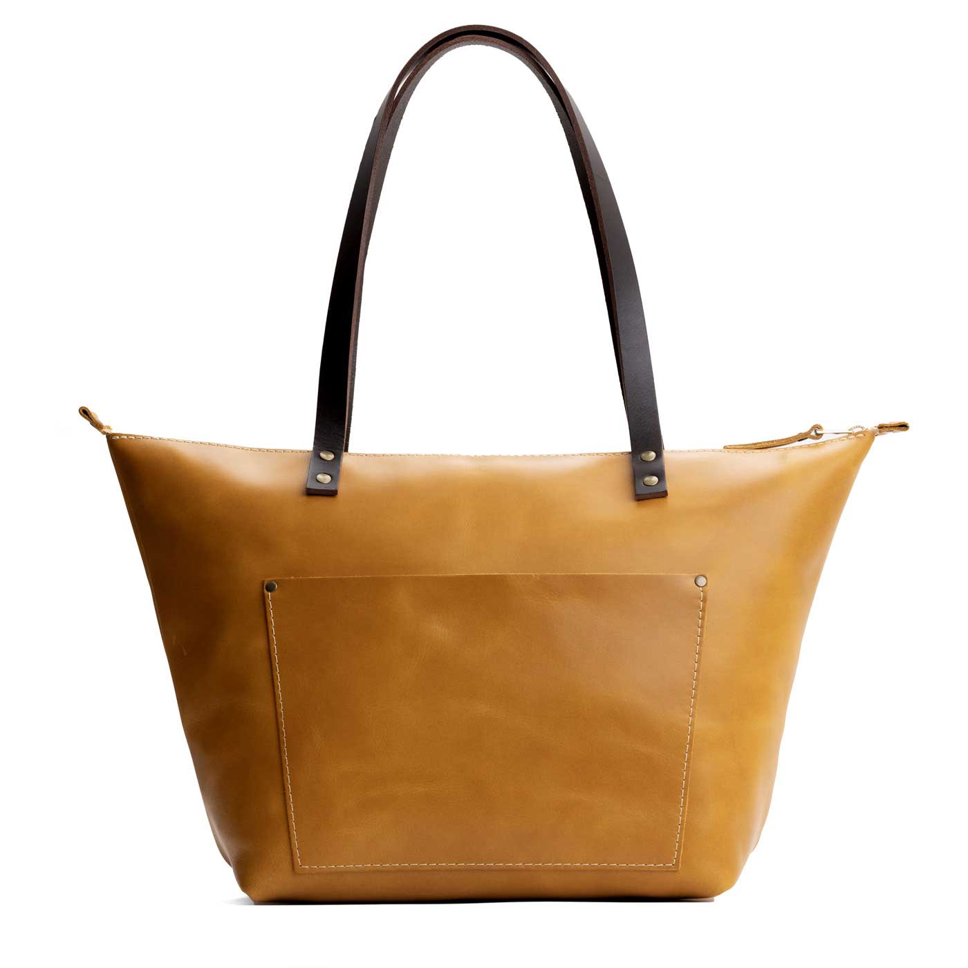 Mango*Zipper | Large leather tote bag with sturdy bridle handles and front pocket