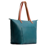 Sea Glass Zipper | Large leather tote bag with sturdy bridle handles and front pocket