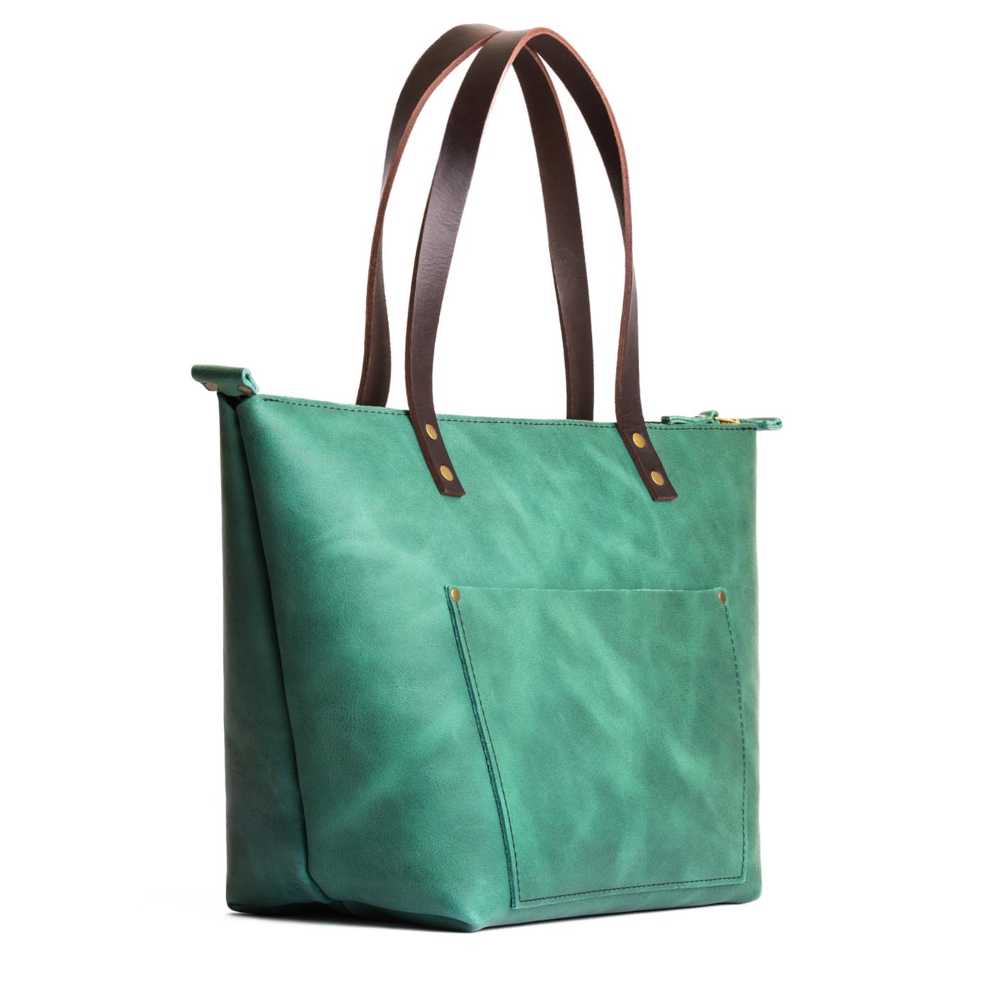 Surf*Zipper | Large zipper leather tote bag with sturdy bridle handles and front pocket