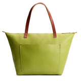 Wasabi Zipper | Large leather tote bag with sturdy bridle handles and front pocket