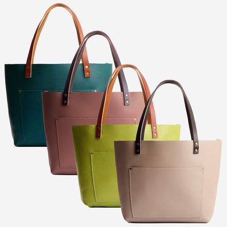 Stone*Classic | Large leather tote bag with sturdy bridle handles and front pocket