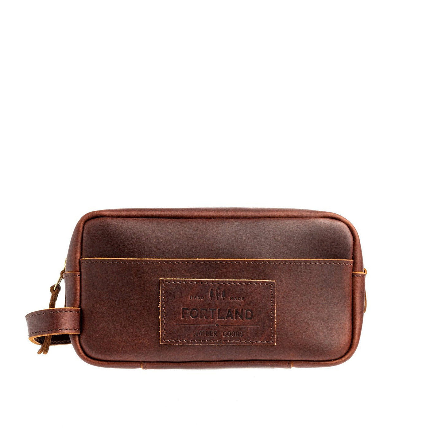 Cognac | Large rectangular leather dopp kit