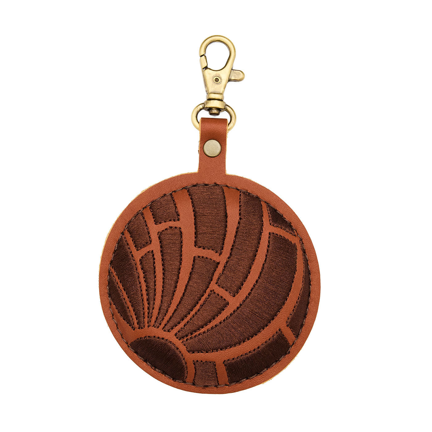 Choco | Concha shaped leather keychain with brown embroidery