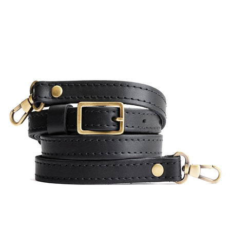 Black | Leather crossbody strap with metal buckle and lever snap swivel clasps
