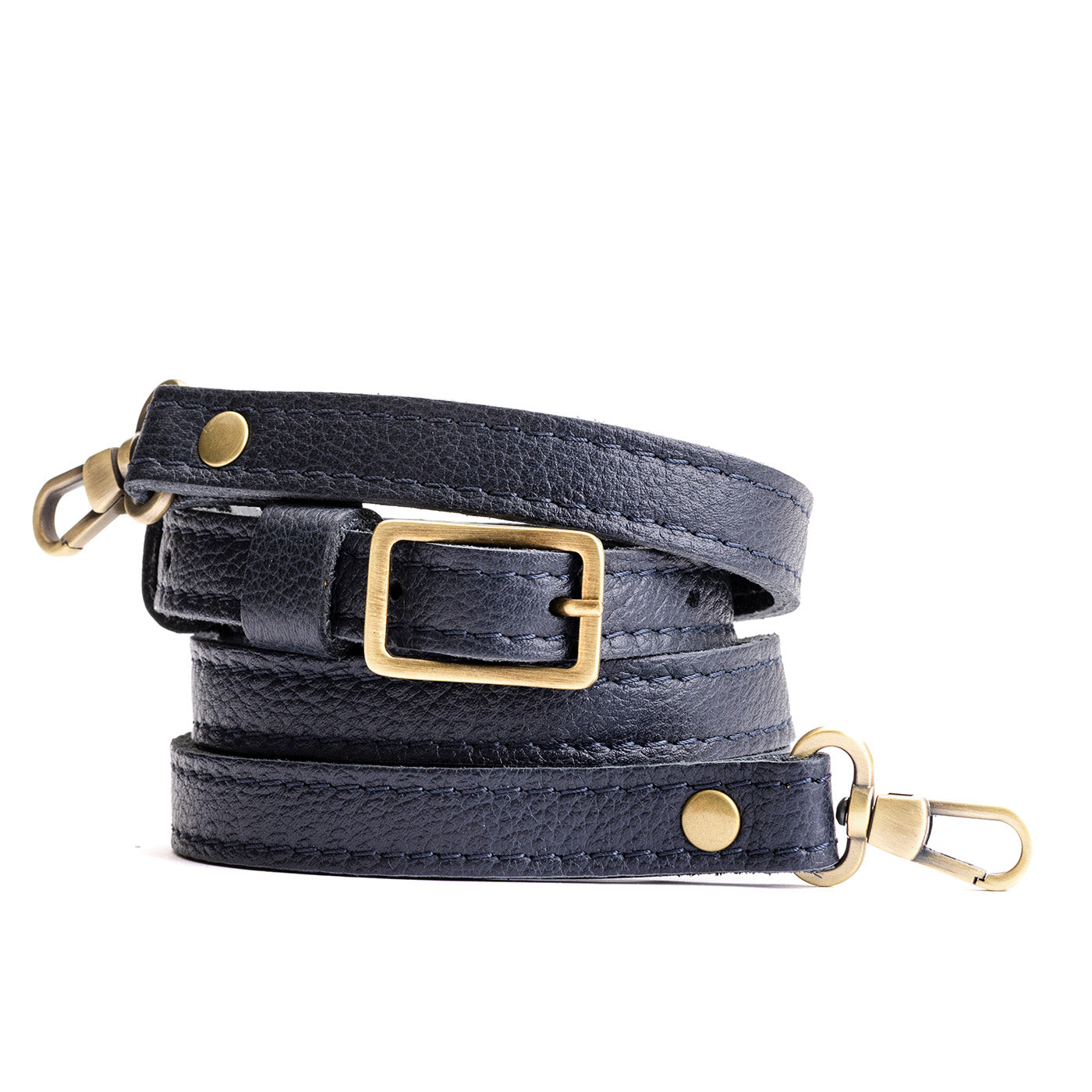 Night Owl | Leather crossbody strap with metal buckle and lever snap swivel clasps