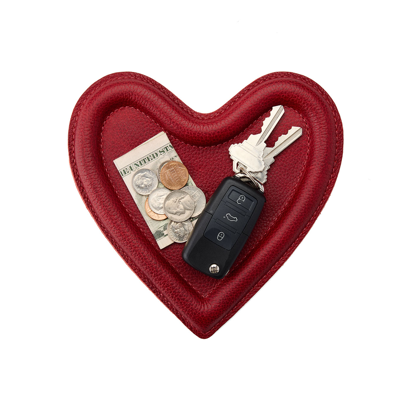 Chili Red | Heart shaped leather tray with stuffed edges 