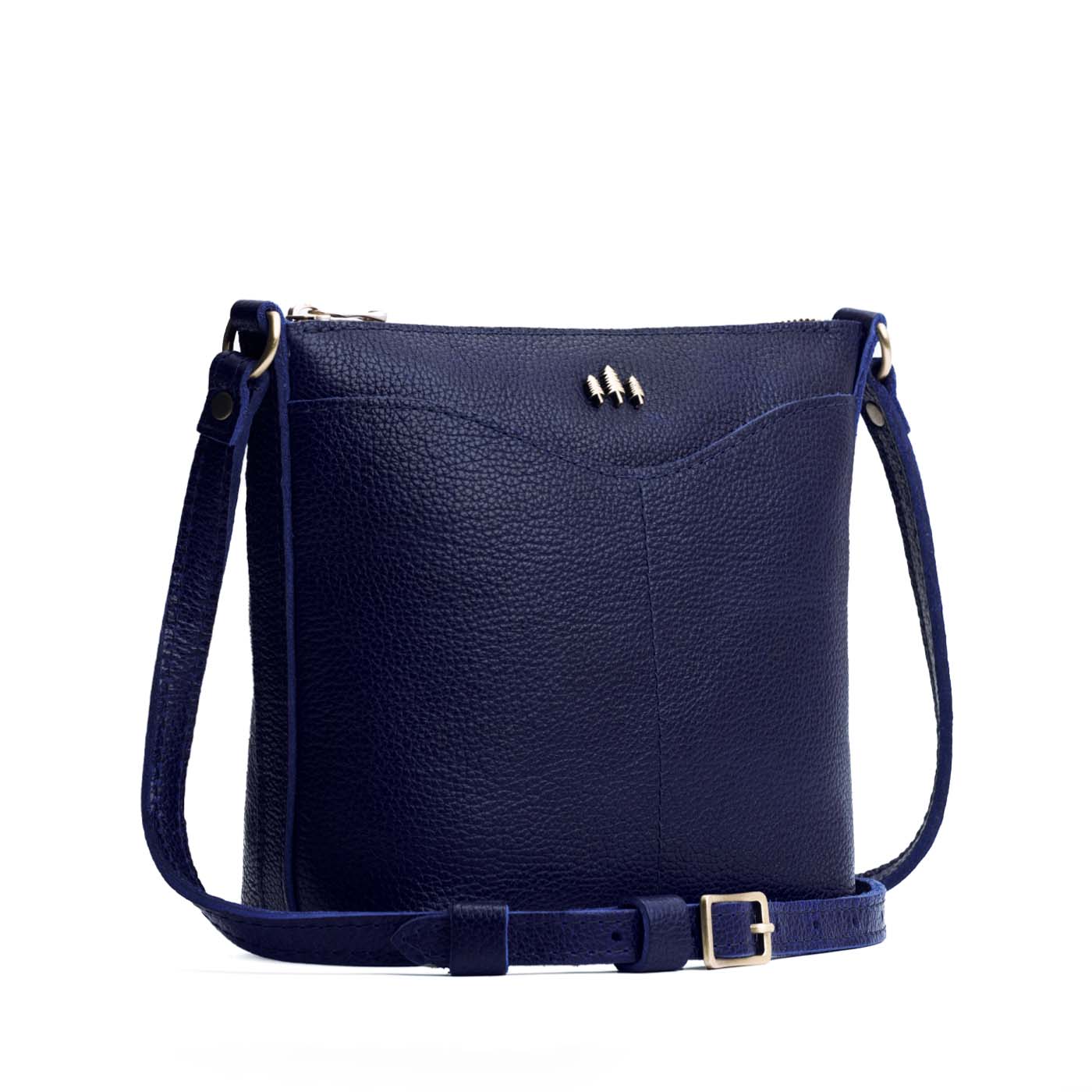 Cobalt | Rectangular side bag with curved front pocket and metal tree shaped badge