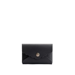 Black | Leather card wallet with scalloped edge