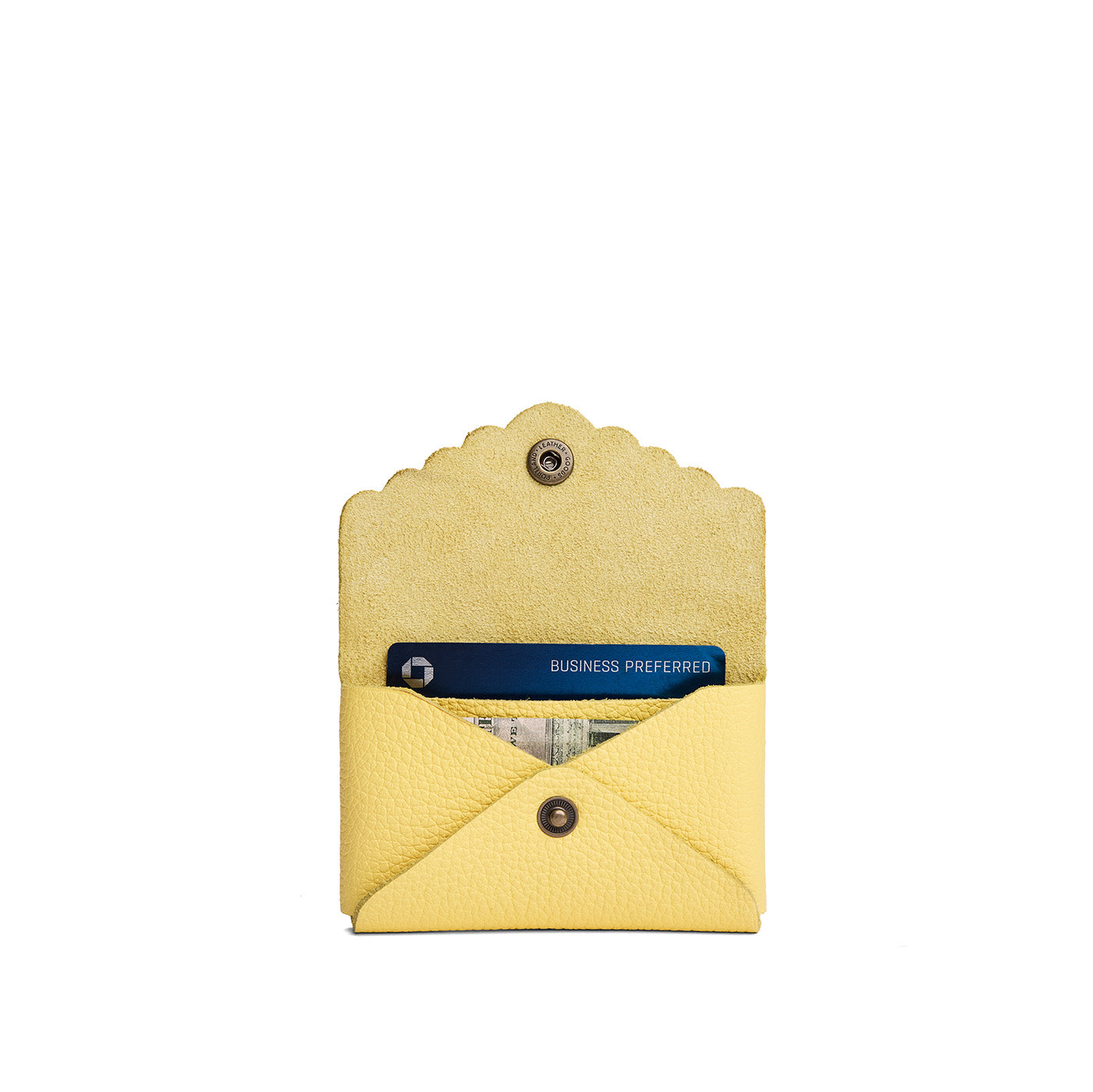 Butter Bliss | Leather card wallet with scalloped edge open