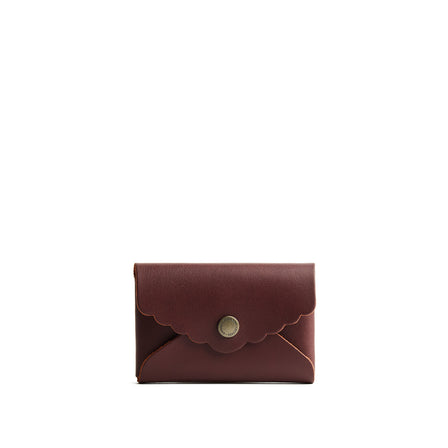 Cognac | Leather card wallet with scalloped edge closed