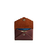 Cognac | Leather card wallet with scalloped edge open