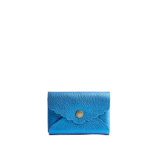 Comet Blue | Leather card wallet with scalloped edge closed