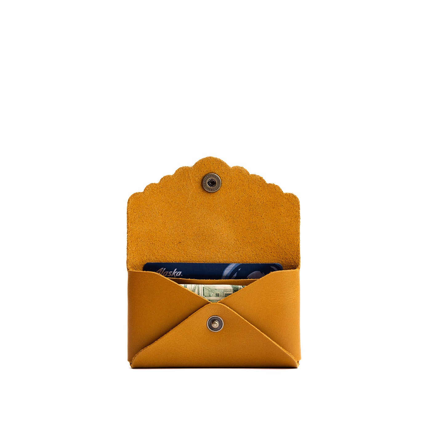 Mango | Leather card wallet with scalloped edge open