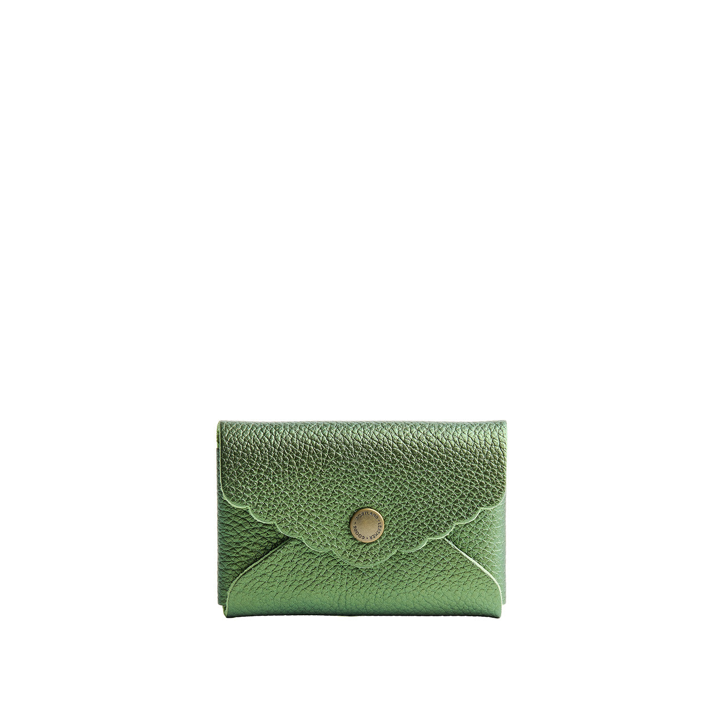 Metallic Greench | Leather card wallet with scalloped edge closed