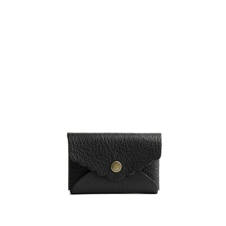 Pebbled--black | Leather card wallet with scalloped edge closed