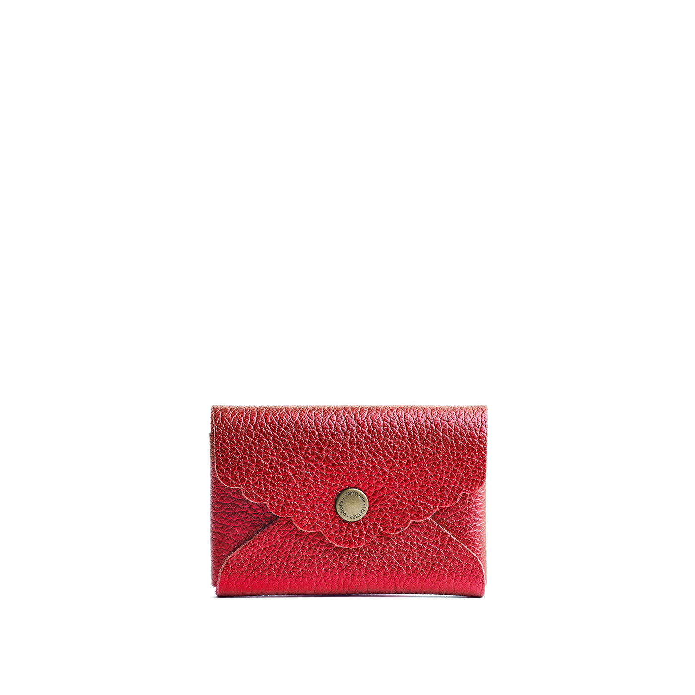 Reba Red | Leather card wallet with scalloped edge closed