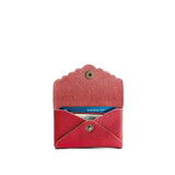 Reba Red | Leather card wallet with scalloped edge open