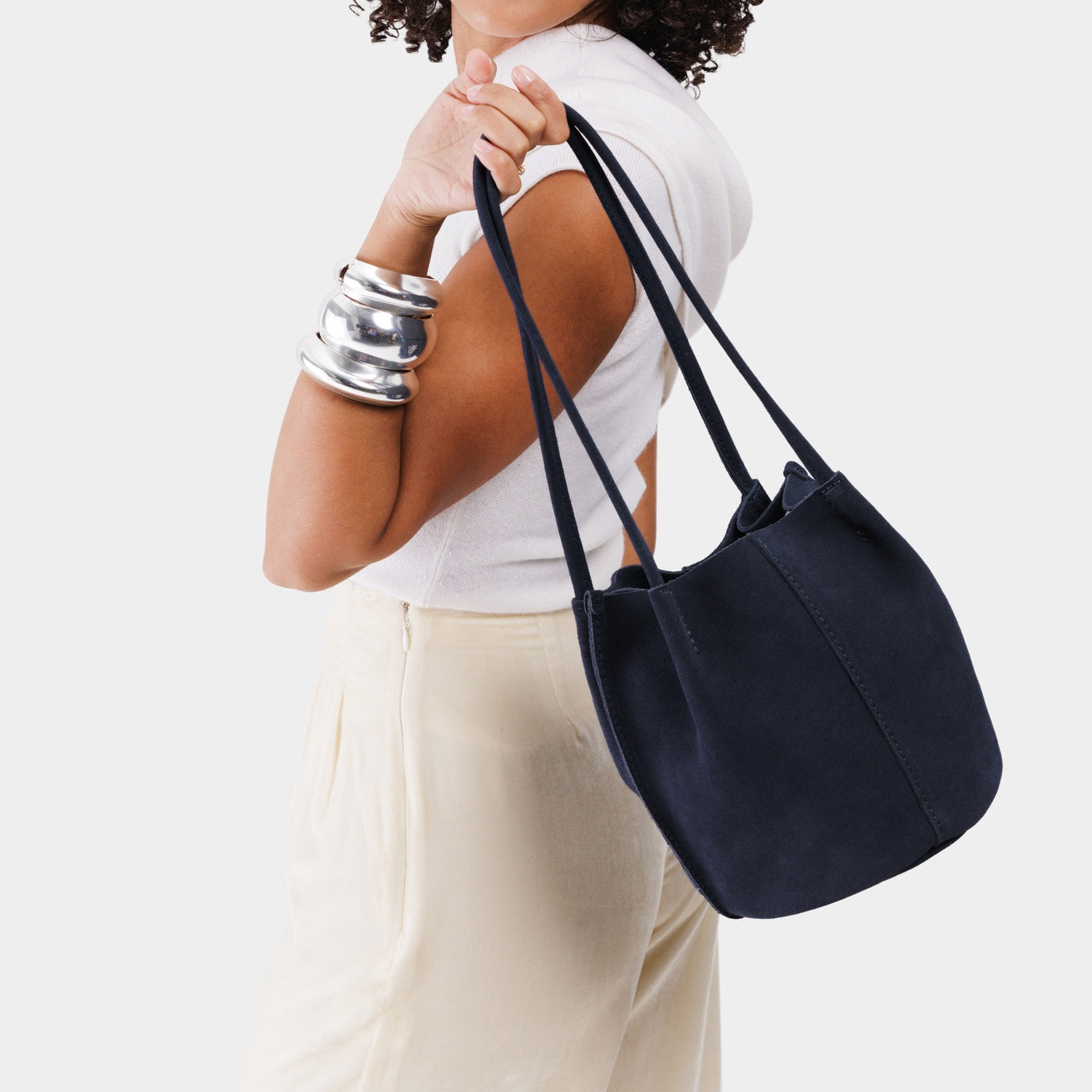 Alaska Blue*Classic | Petite bucket shaped tote bag with matching leather handles