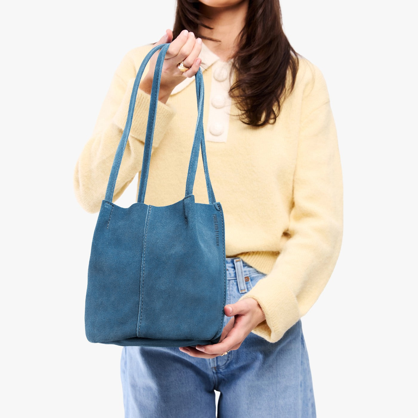 Mariner Blue*Classic | Petite bucket shaped tote bag with matching leather handles