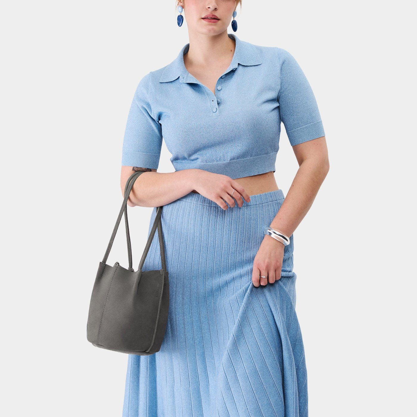 Smoke Grey*Classic | Petite bucket shaped tote bag with matching leather handles