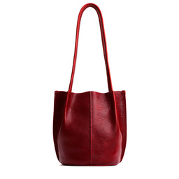 Chili Red*Classic | Petite bucket shaped tote bag with matching leather handles