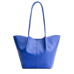 Astro Blue*Large | Wide bucket shaped tote bag with matching leather handles