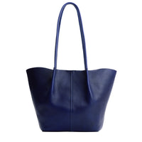 Cobalt*Large | Wide bucket shaped tote bag with matching leather handles