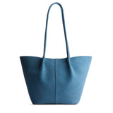 Mariner Blue Large | Wide bucket shaped tote bag with matching leather handles