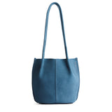 Mariner Blue Classic | Petite bucket shaped tote bag with matching leather handles