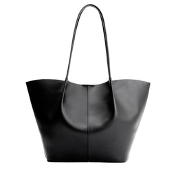 Black*Oversized | Extra wide bucket shaped tote bag with matching leather handles