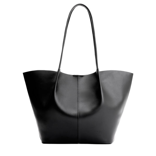 Black*Oversized | Extra wide bucket shaped tote bag with matching leather handles