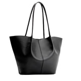 Black Oversized | Extra wide bucket shaped tote bag with matching leather handles
