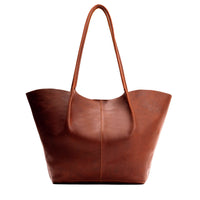 Nutmeg*Oversized | Extra wide bucket shaped tote bag with matching leather handles