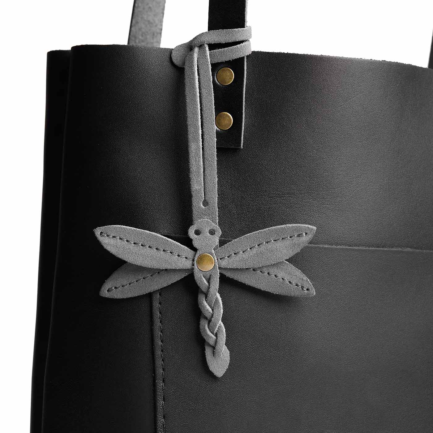Smoke Grey | Dragonfly shaped leather charm tassel