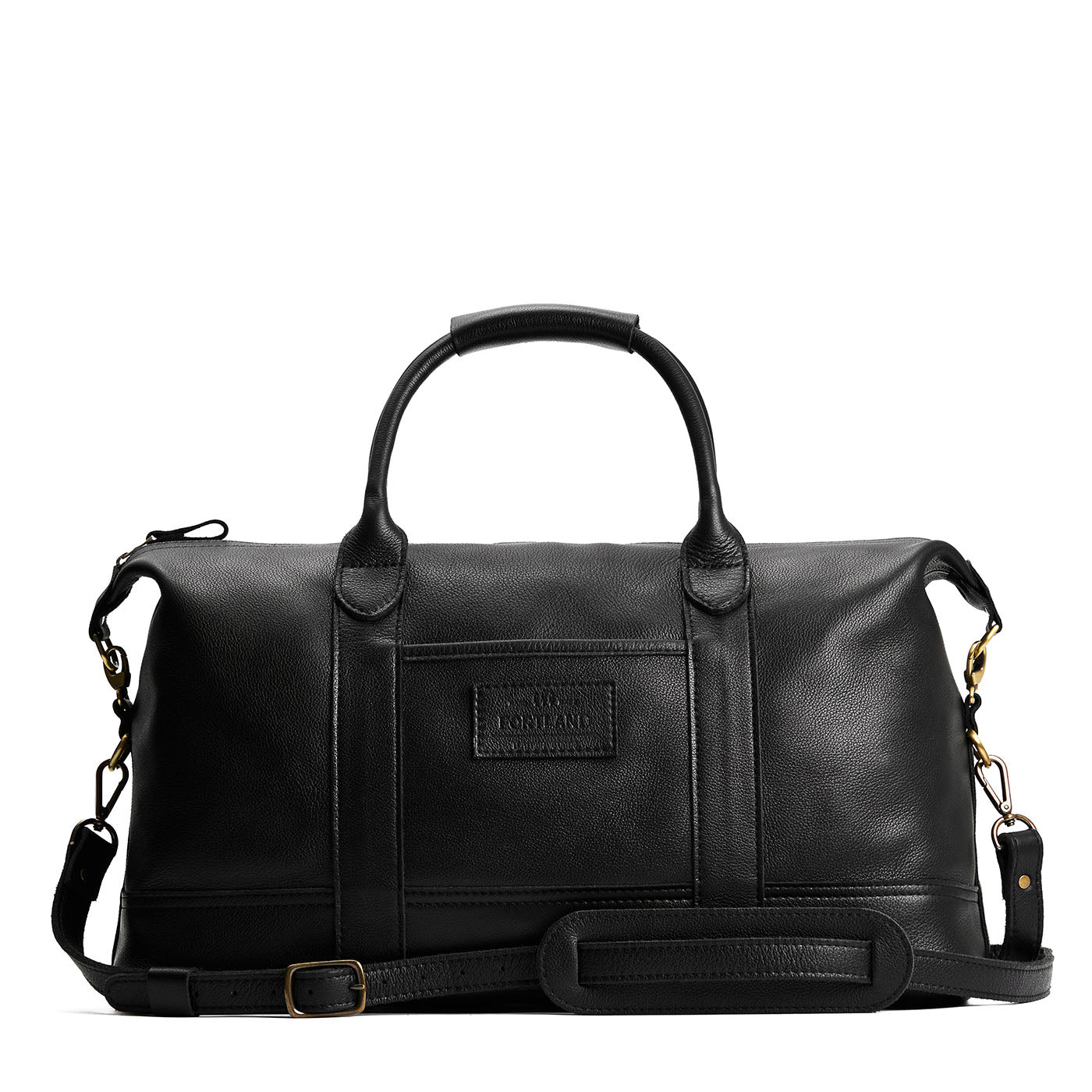 Pebbled--black | Large leather duffle bag with crossbody strap