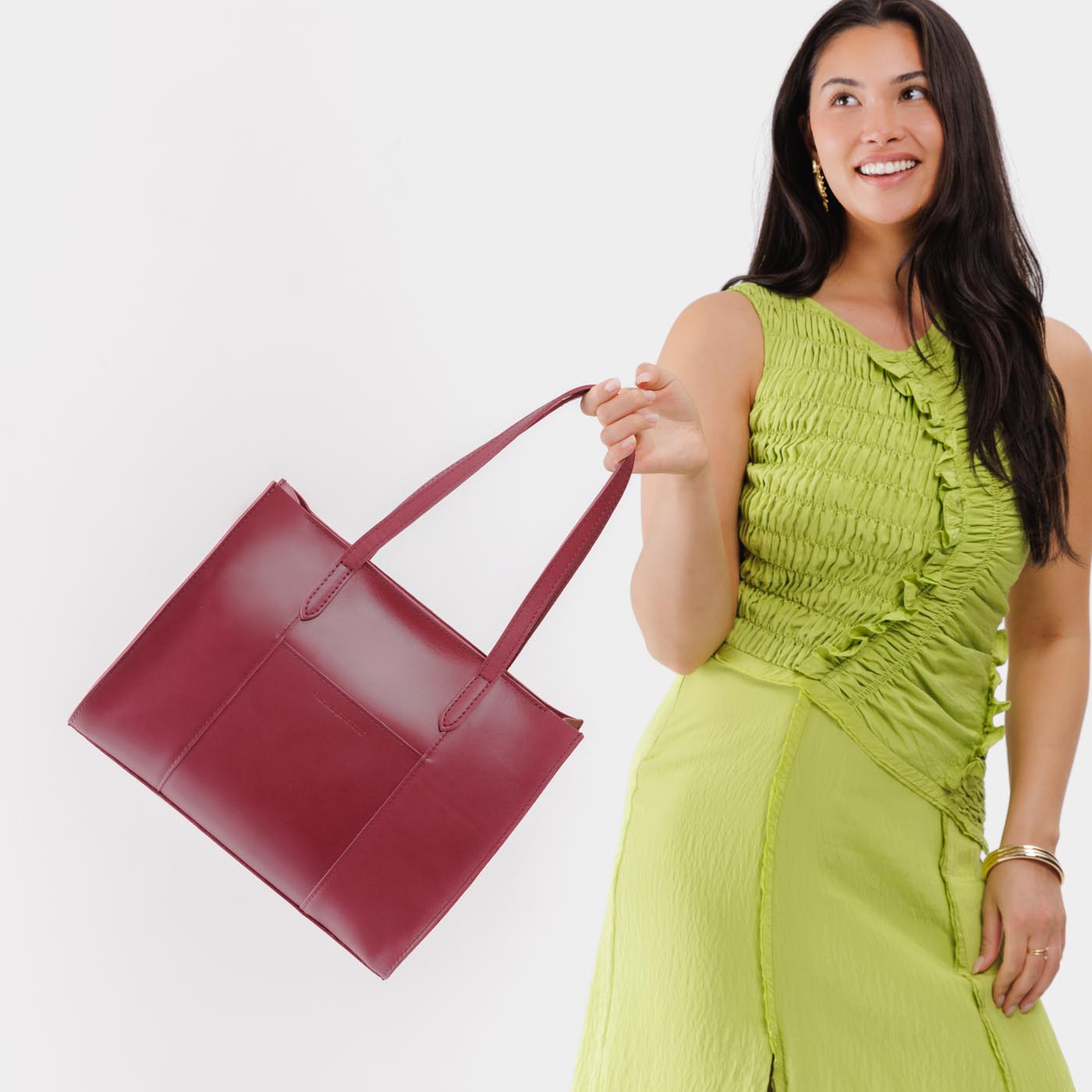 Berry Good*East/West | Structured wide tote bag with overlapping panels and crossbody strap