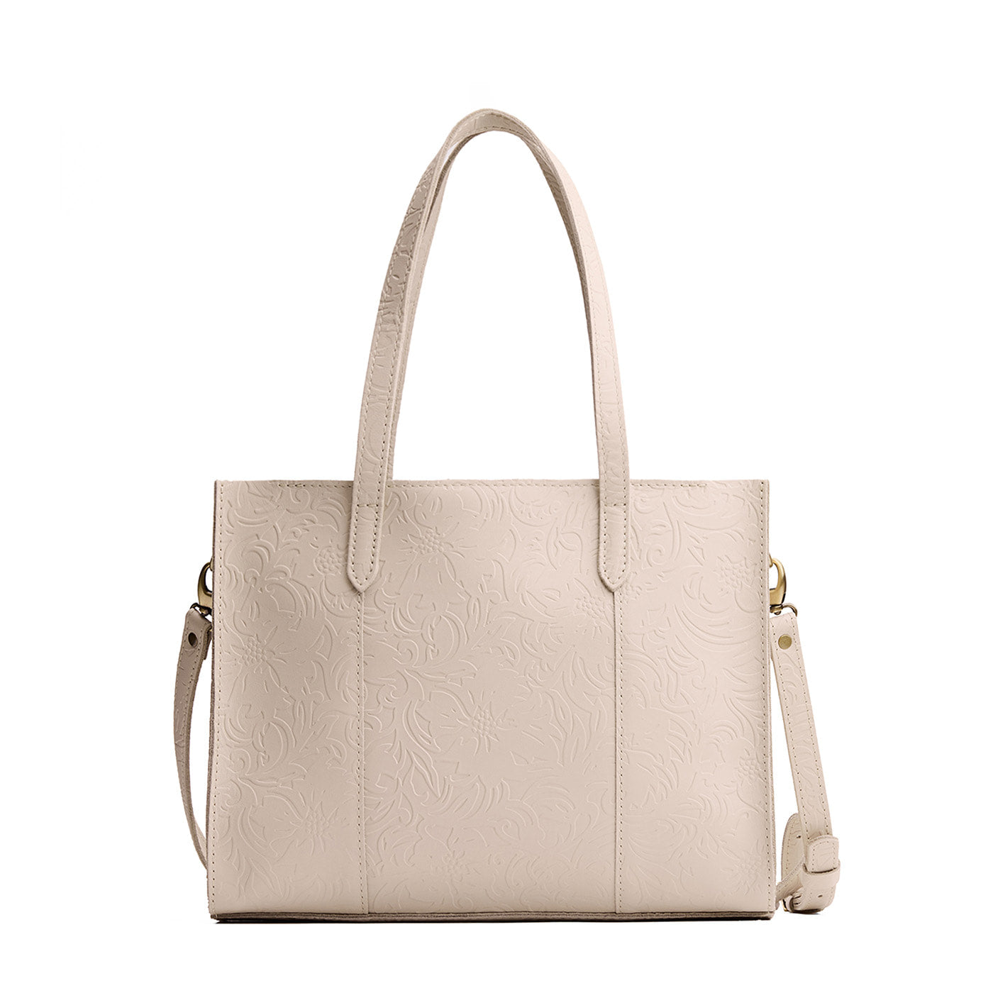 Jasmine | Structured wide embossed leather tote bag with overlapping panels and crossbody strap