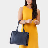 Night Owl East/West | Structured wide tote bag with overlapping panels and crossbody strap