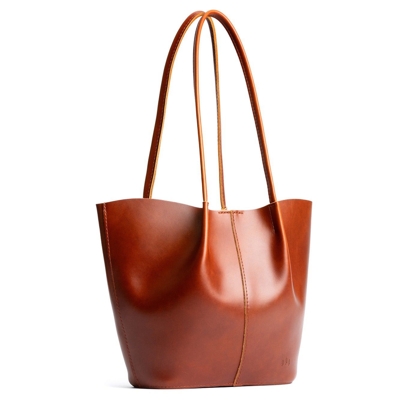 Madrone*Large | Wide bucket shaped tote bag with matching leather handles